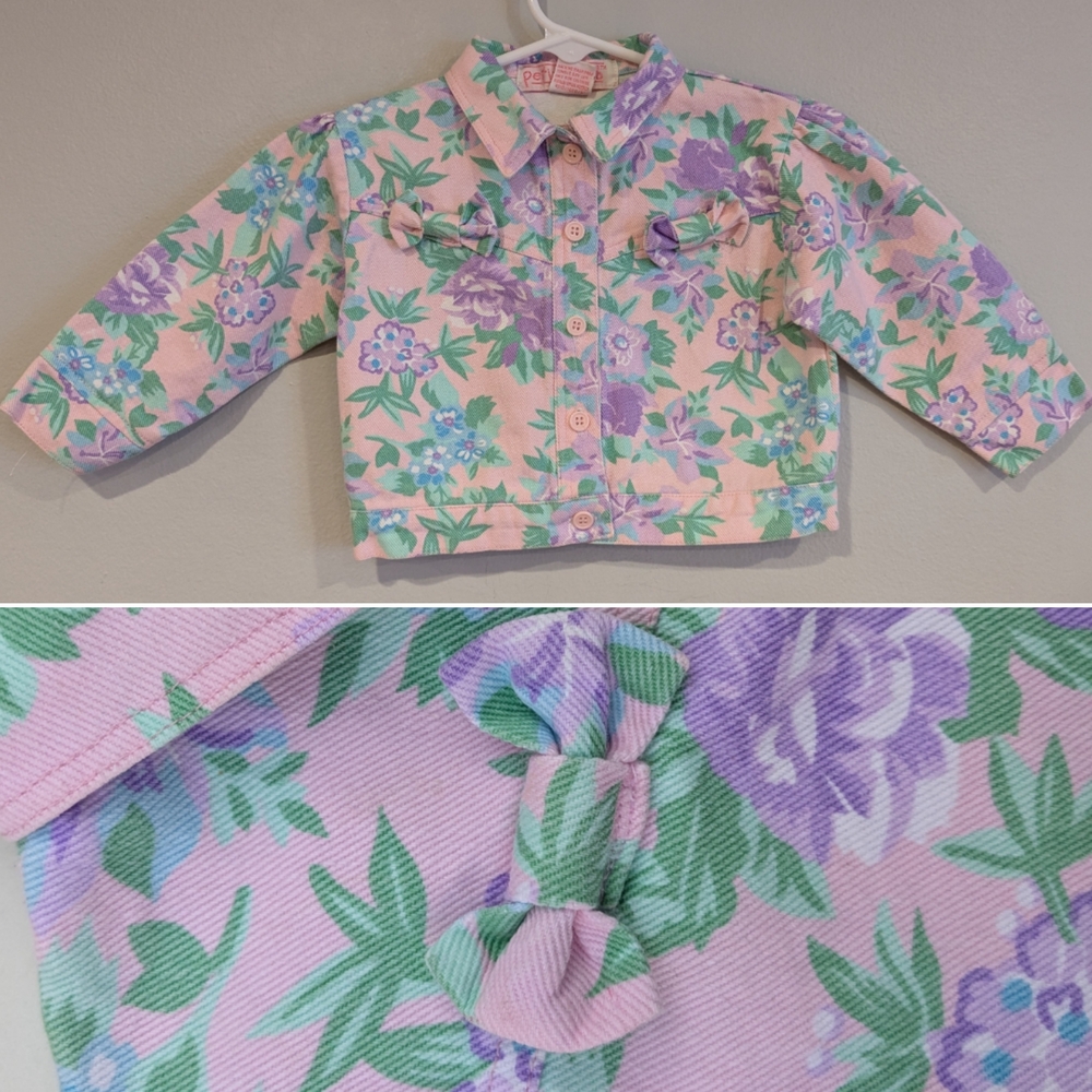 Vintage Floral Pastel Jacket Denim Petite Club 18m